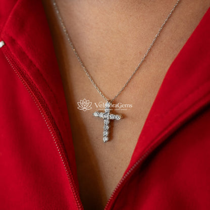 Lab-Created Diamond Cross Necklace F-G VS)
