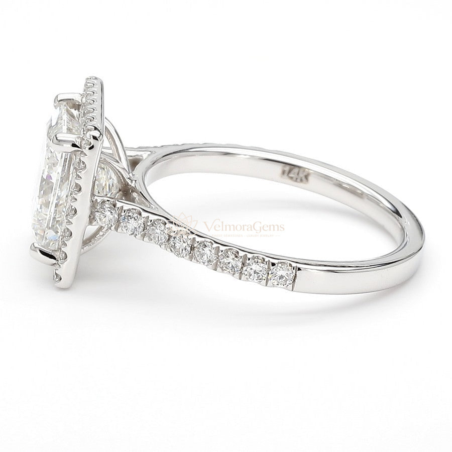 14K White Gold Princess Halo Pave RIng