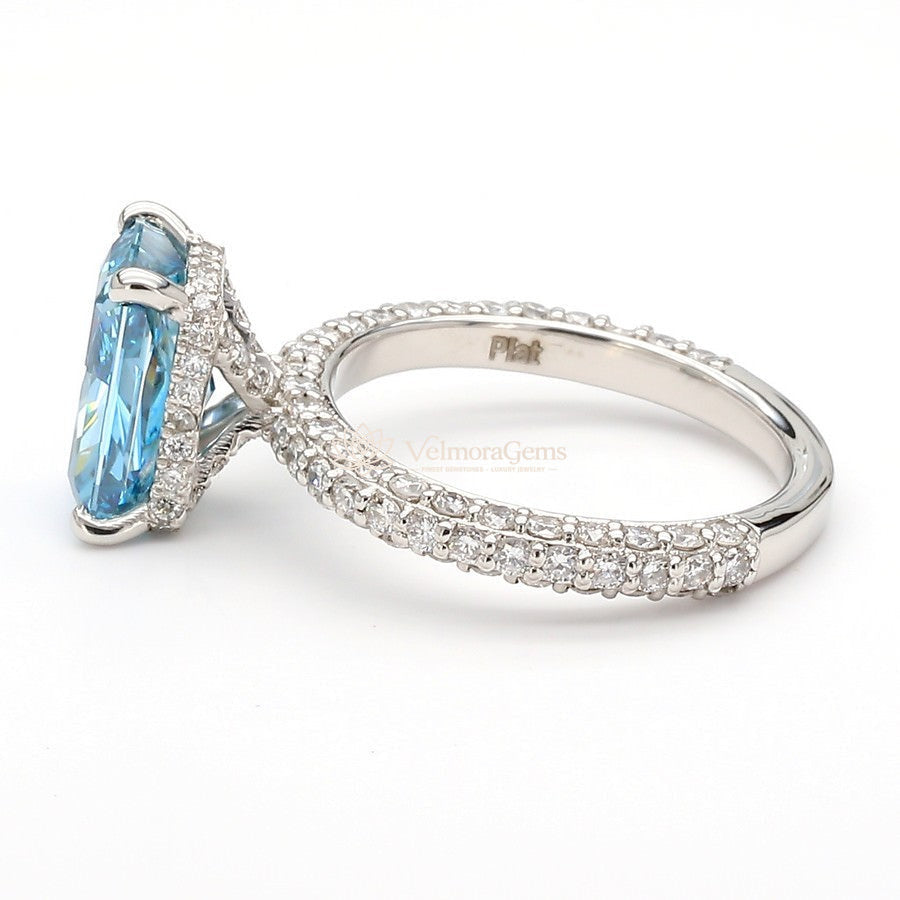 IGI Certified Lab-Created Diamond Blue Emerald 3-Way Pave with Hidden Halo Ring Blue VS)