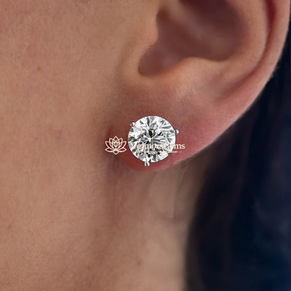 IGI Certified Round Lab-Created Diamond 3 Prong Martini Push Back Stud Earring (6.00- F VVS2 ID-EX Cut)