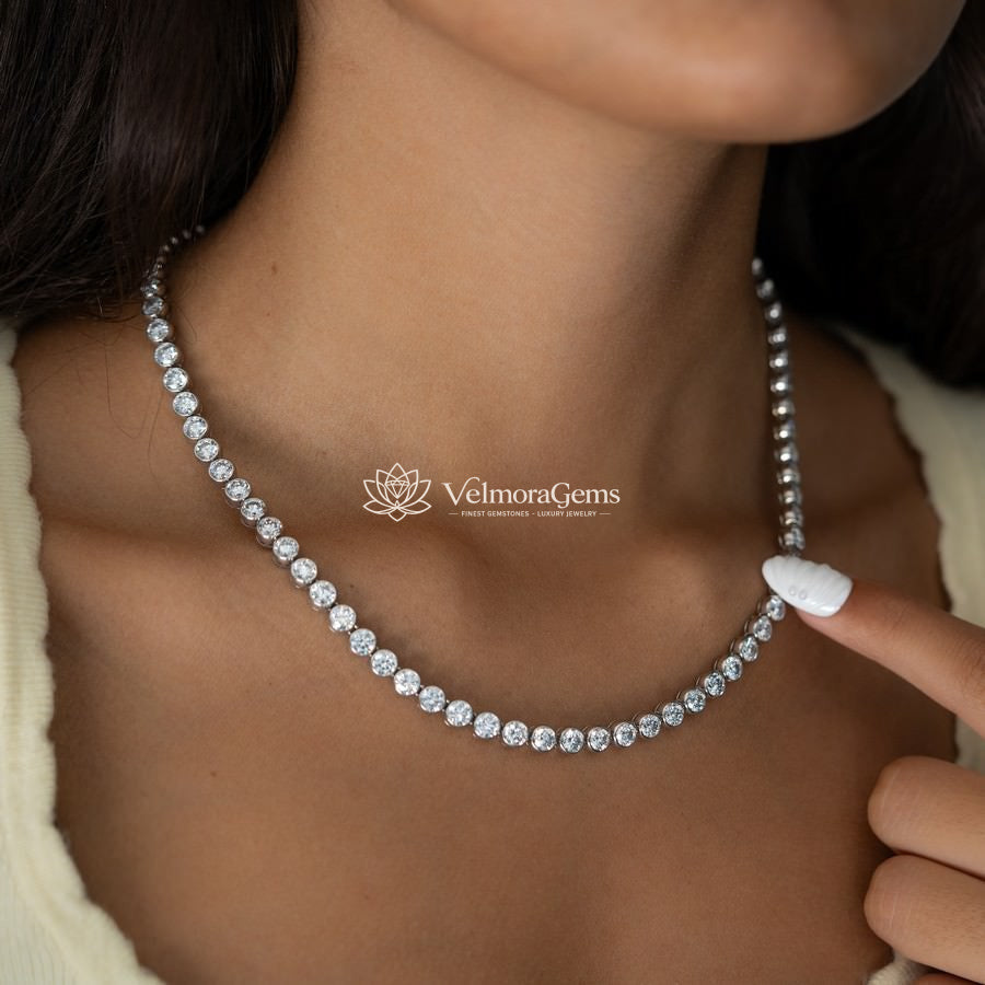 Lab-Created Diamond Bezel Tennis Necklace F-G SI)