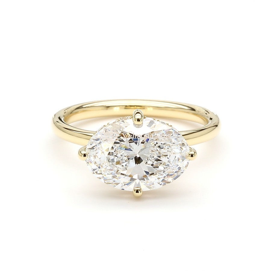 IGI Certified Lab-Created Diamond Oval East-West Hidden Halo Ring F VS)