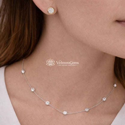 Modern Brilliance Duo – Bezel Studs & Diamonds by the Yard Necklace (F-G SI)