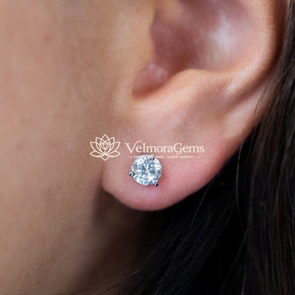 Natural Diamond 3 Prong Martini Push Back Stud Earring G-H SI3)