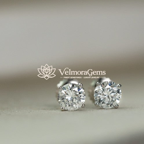 IGI Certified Round Lab-Created Diamond 4 Prong Basket Screw Back Stud Earring (2.00- D VVS1 ID-EX Cut)