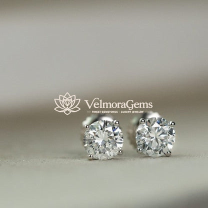 IGI Certified Round Lab-Created Diamond 4 Prong Basket Screw Back Stud Earring (2.00- D VVS1 ID-EX Cut)