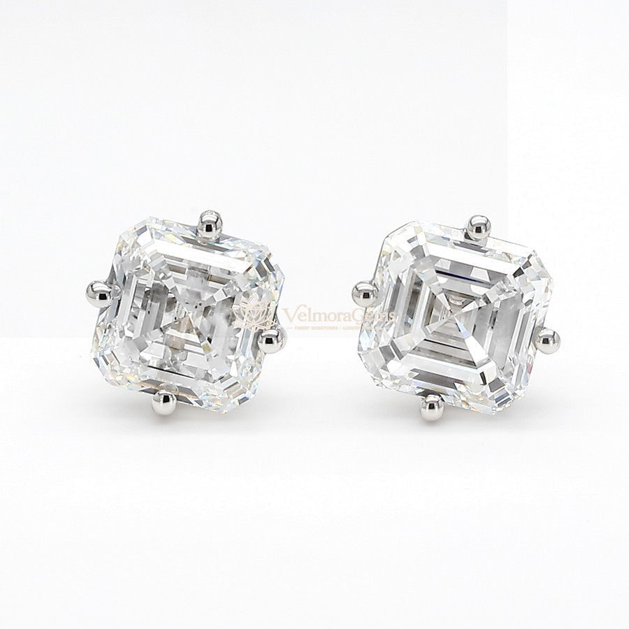 14K White Gold Asscher Compass Prong Stud Earrings