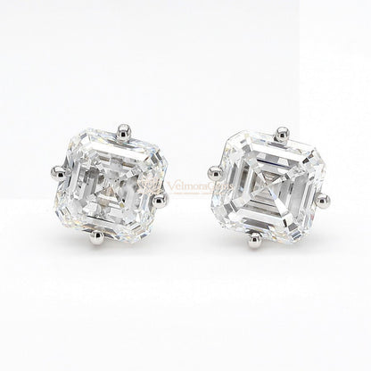 14K White Gold Asscher Compass Prong Stud Earrings