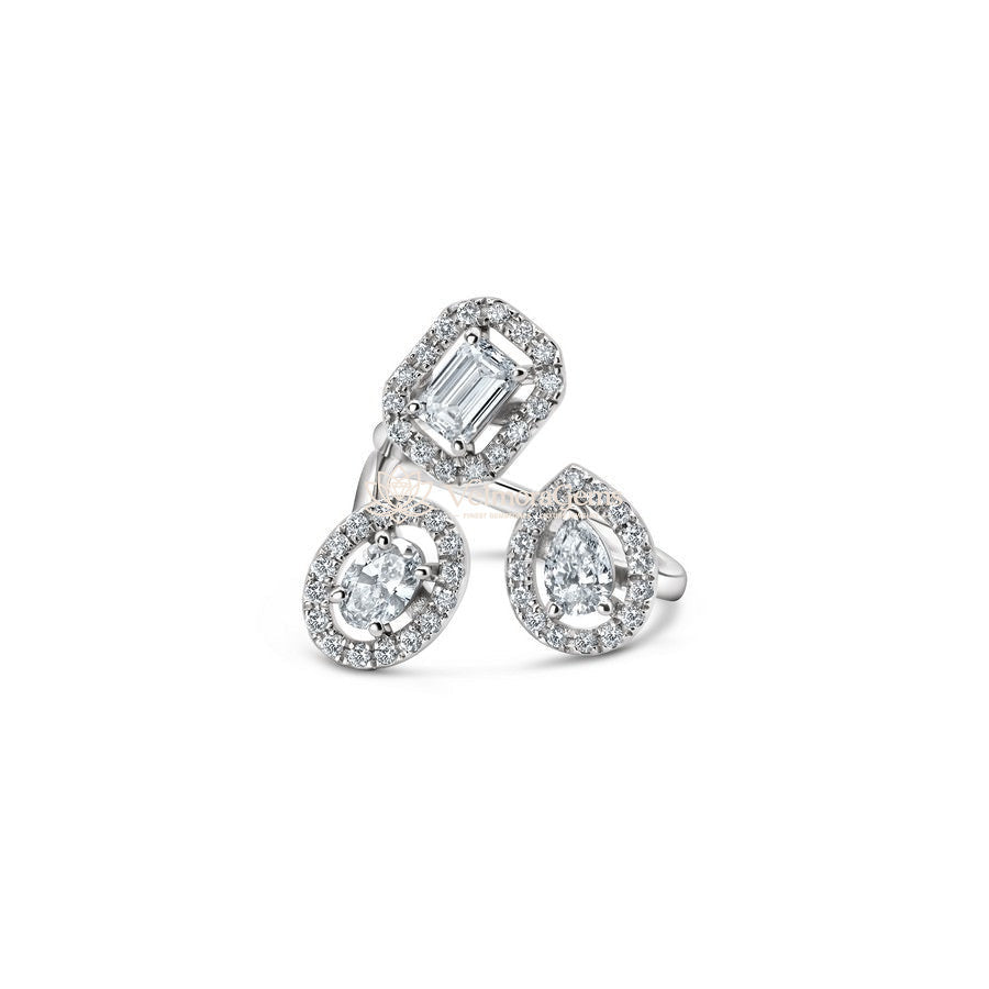 Lab-Created Diamond 3-Stone Multi-Shaped Halo Ring F-G VS)