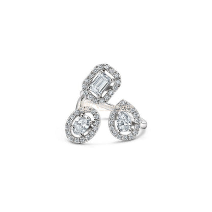 Lab-Created Diamond 3-Stone Multi-Shaped Halo Ring F-G VS)