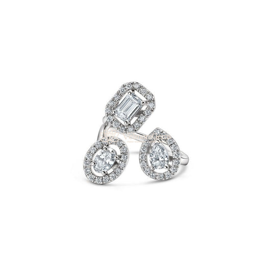Lab-Created Diamond 3-Stone Multi-Shaped Halo Ring F-G VS)