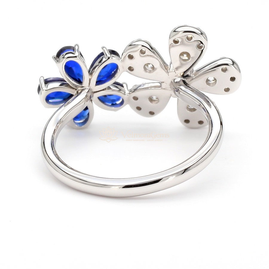 Lab-Created Sapphire & Diamond Dual Floral Ring VS)