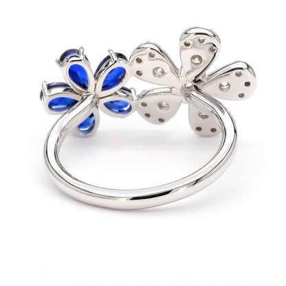Lab-Created Sapphire & Diamond Dual Floral Ring VS)