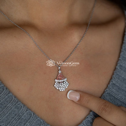 Lab-Created Red and White Diamond Santa Pendant Necklace VS)