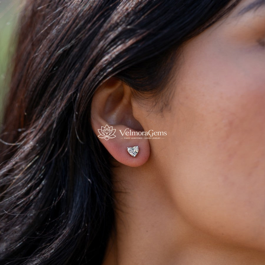 14K White Gold Heart Matching Stud Errings