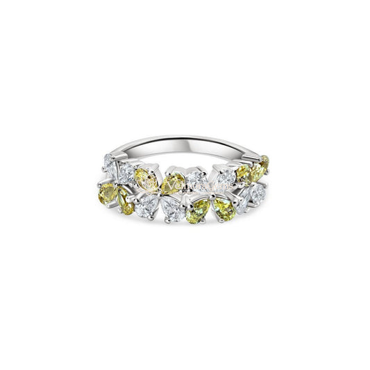 Lab-Created Diamond Pear-Shaped Fancy Vivid Yellow & White Flower Ring E-F VS)
