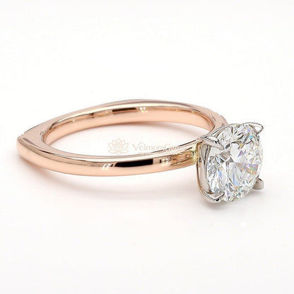14K Rose Gold Round Two-Tone Euro Shank Ring