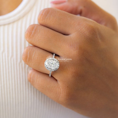 IGI Certified Lab-Created Diamond Oval Shape Halo Pave Ring F VS)