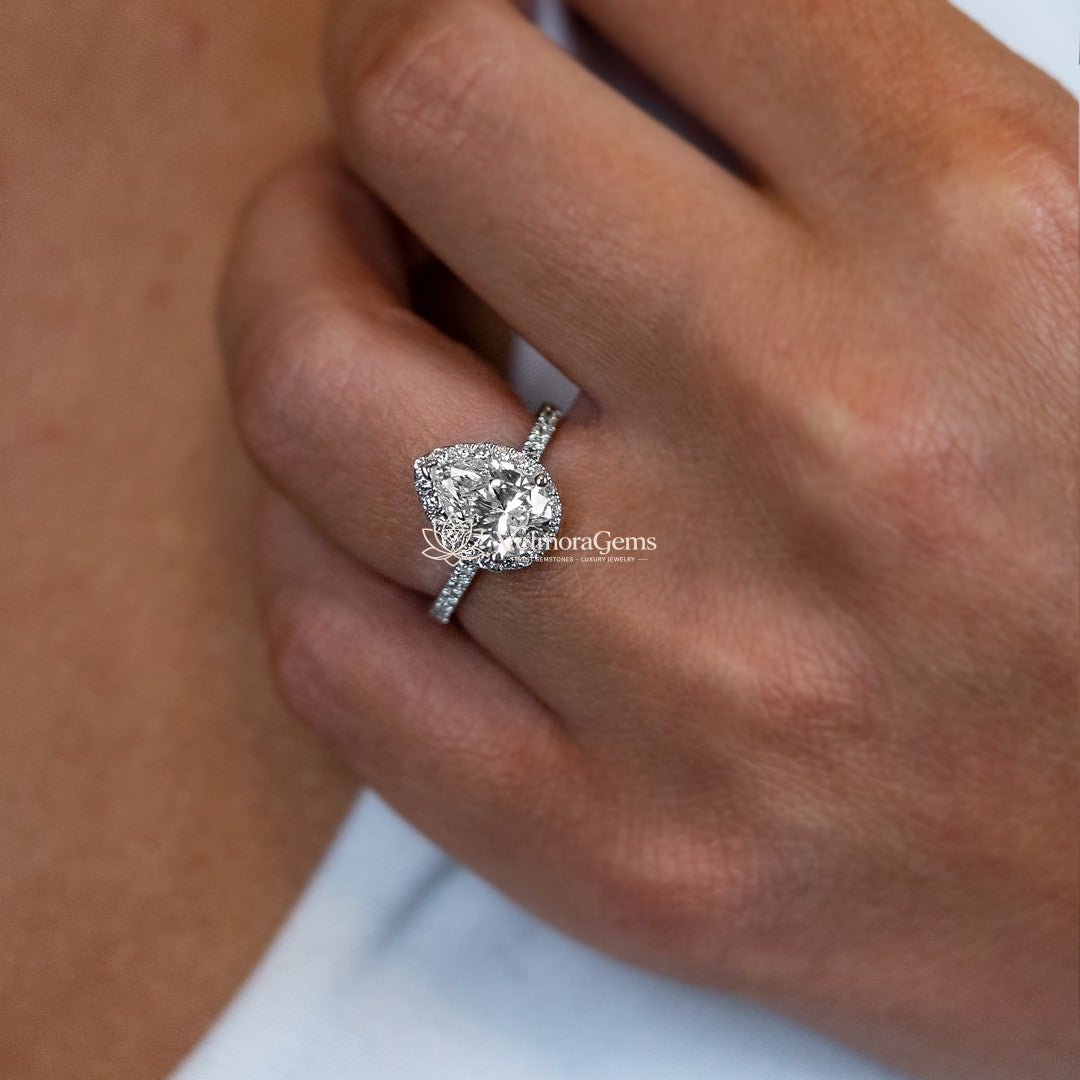 IGI Certified Lab-Created Diamond Pear Shape Halo Pave Ring F VS)