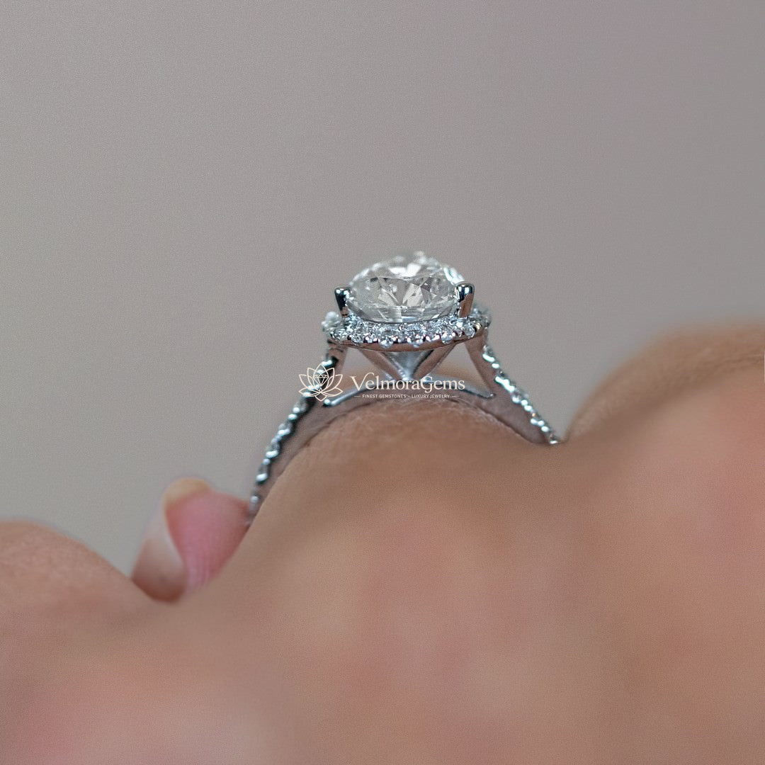 IGI Certified Lab-Created Diamond Pear Shape Halo Pave Ring F VS)