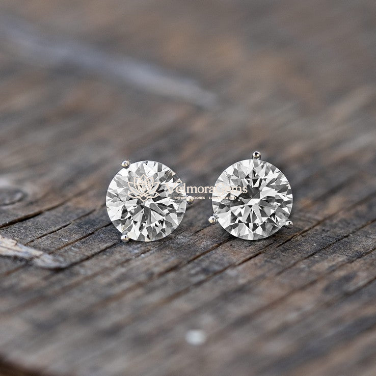 IGI Certified Round Lab-Created Diamond 3 Prong Martini Push Back Stud Earring (6.00- F VVS2 ID-EX Cut)
