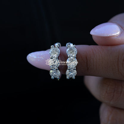 Lab-Created Diamond 3 Stone Huggie Earrings F-G SI)