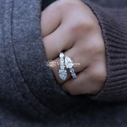 IGI Certified Lab-Created Diamond Pear and Oval Open Wrap Ring F VS)
