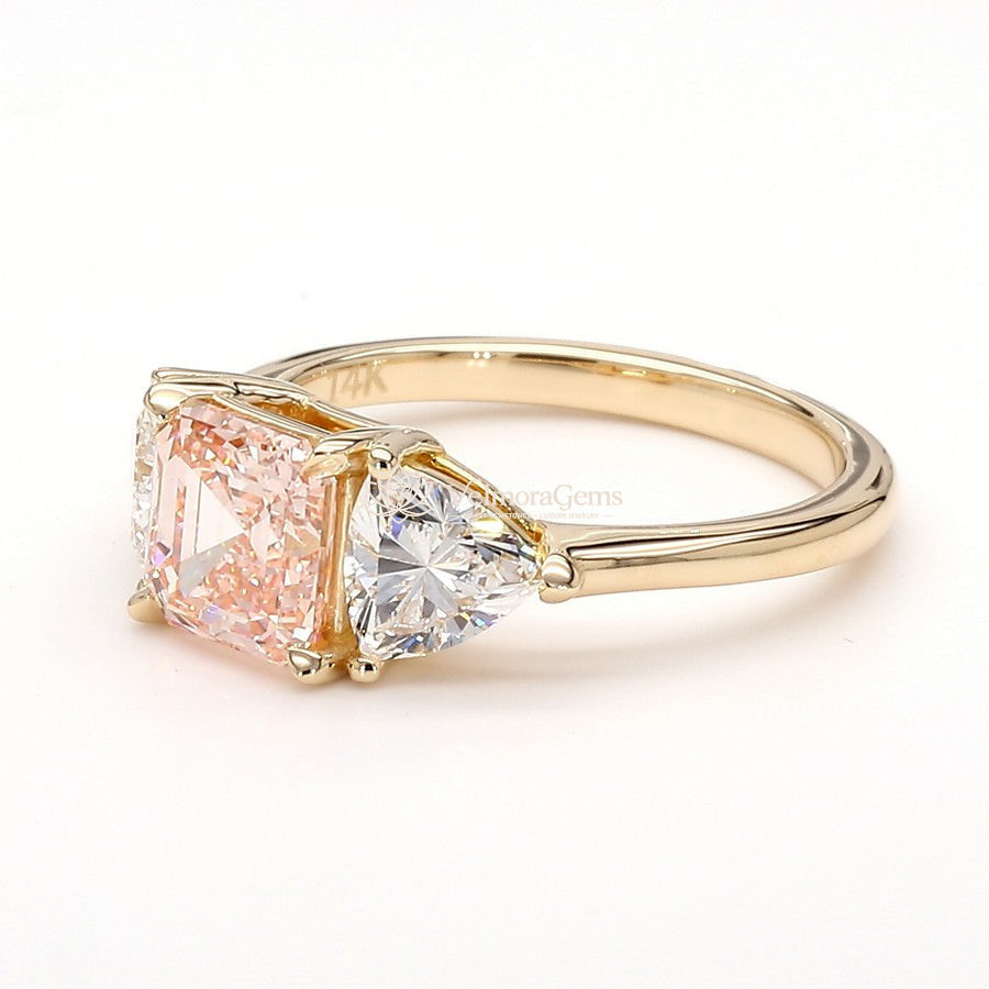 IGI Certified Lab-Created Diamond Asscher 3-Stone Ring Pink VS)