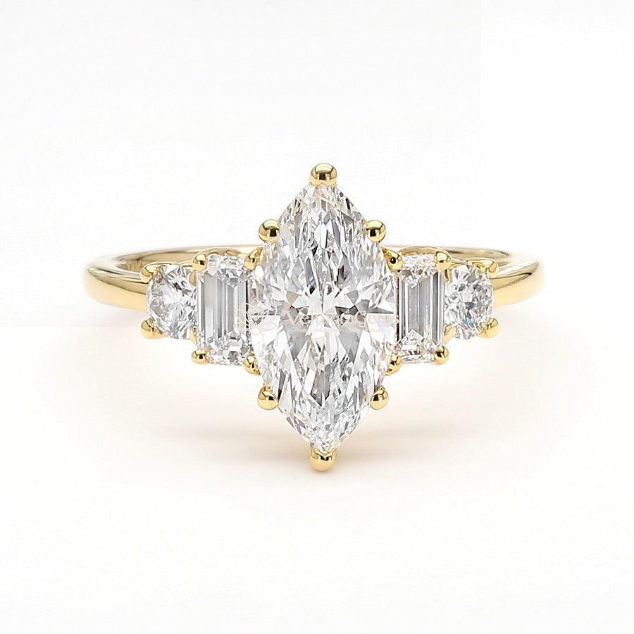 IGI Certified Lab-Created Diamond Marquise 5-Stone Ring F VS)