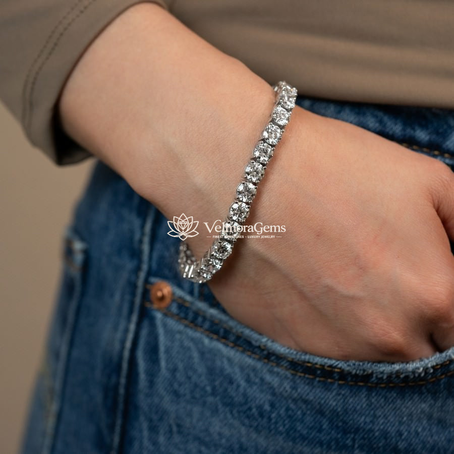 Lab-Created Round Diamond 4-Prong Tennis Bracelet F-G SI)