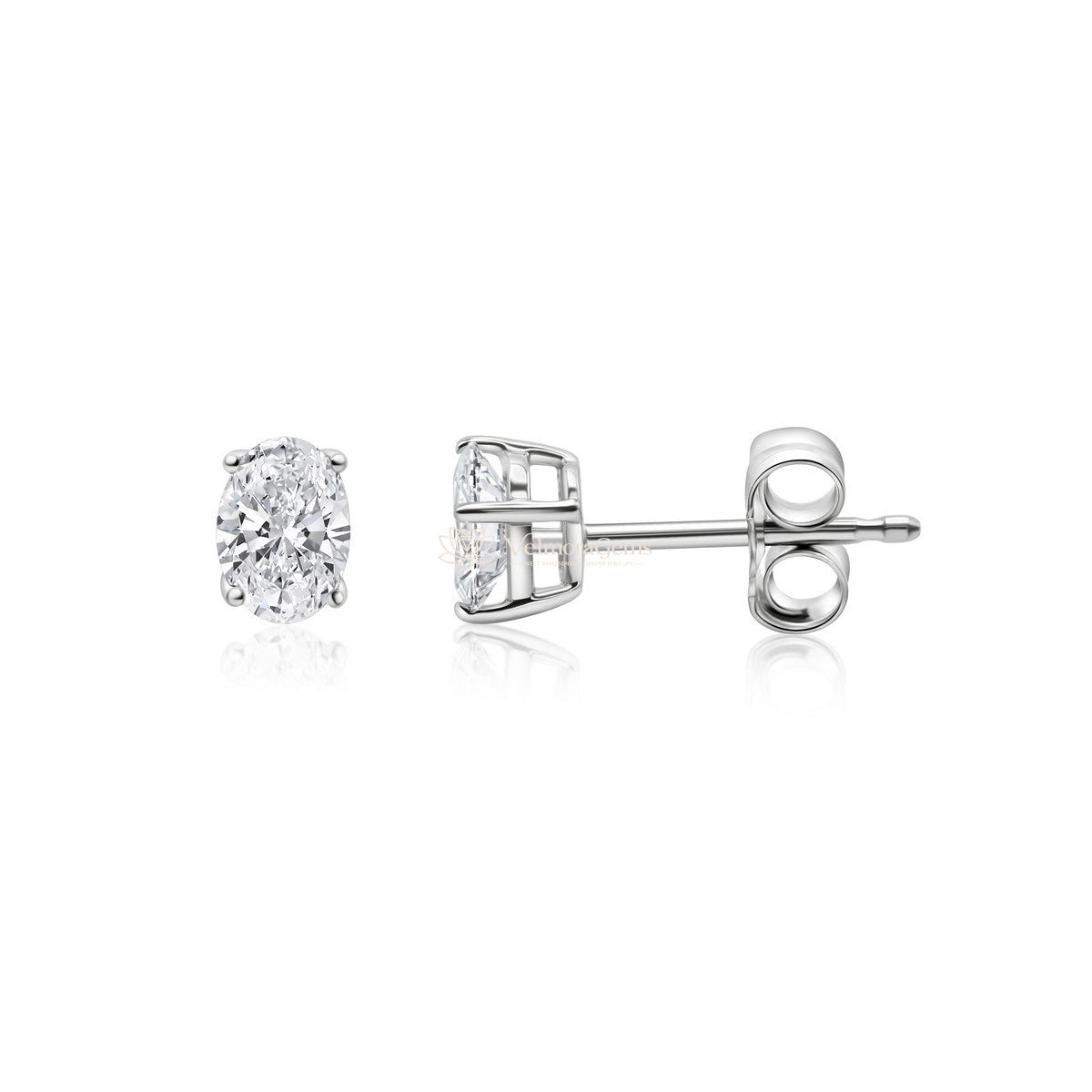 14K White Gold Oval Matching Stud Earrings