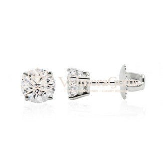 Natural Diamond 4 Prong Basket Screw Back Stud Earring F-G SI)