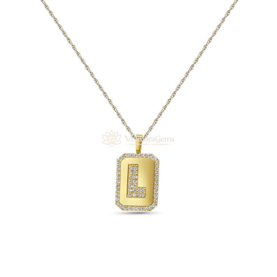 Lab-Created Diamond Alphabet Dog Tag Pendant Necklace F-G VS) - Letter L
