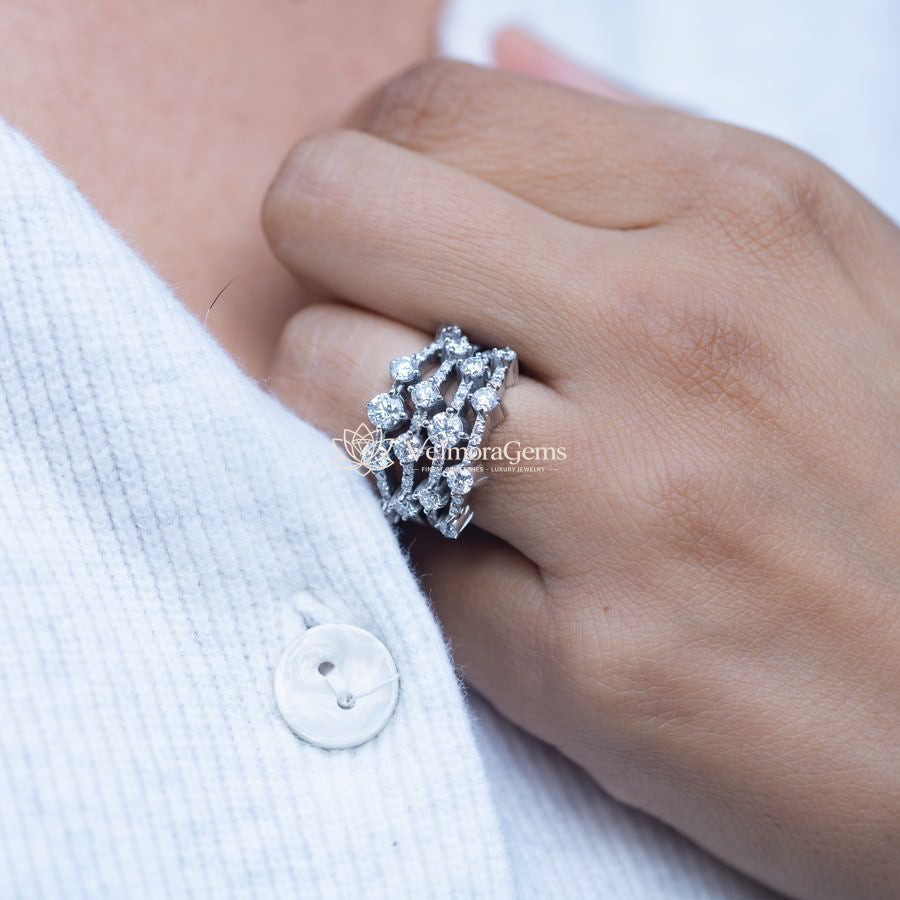 Lab-Created Diamond Multi-Row Floating Cluster Ring F-G VS)
