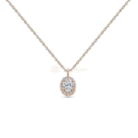 Lab-Created Diamond Oval Halo Pendant E-F VS)