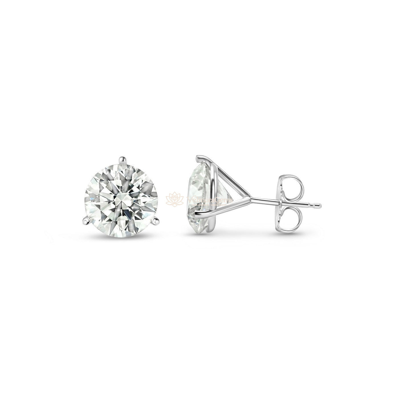 IGI Certified Round Lab-Created Diamond 3 Prong Martini Push Back Stud Earring (6.00- F VVS2 ID-EX Cut)