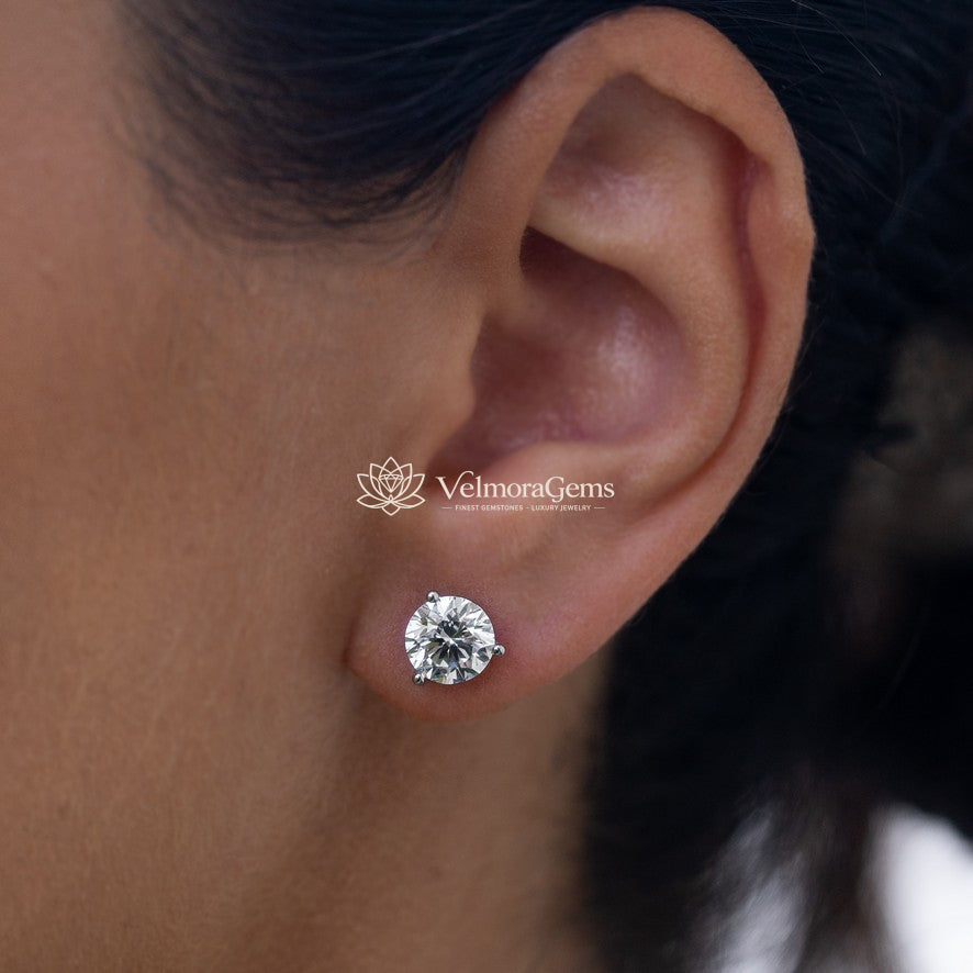 IGI Certified Round Lab-Created Diamond 3 Prong Martini Push Back Stud Earring (3.00- D VVS1 ID-EX Cut)