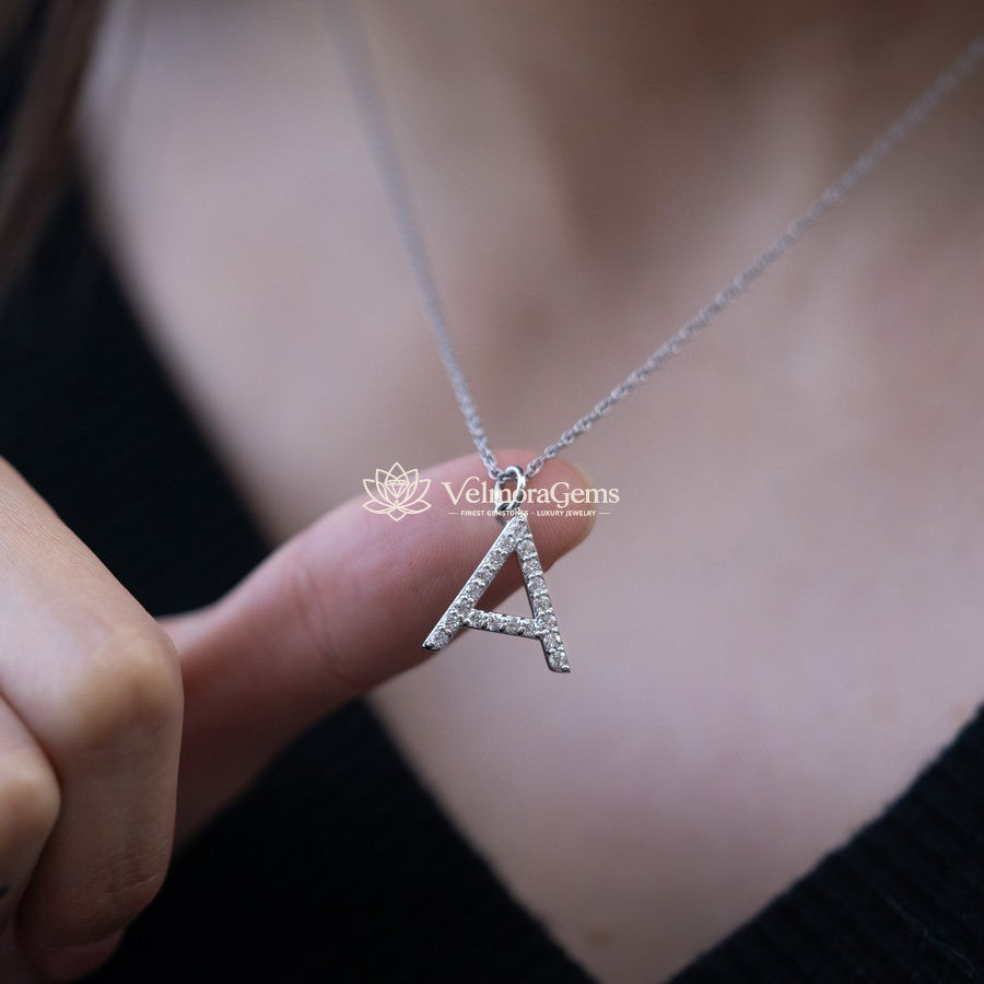 Lab-Created Diamond Alphabet Pendant Necklace F-G VS) - Letter A