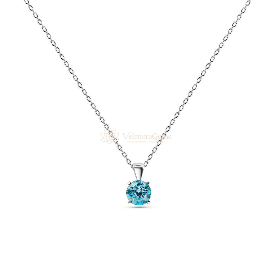 Fancy Vivid Blue Lab-Created Diamond Solitaire Pendant Necklace VS)