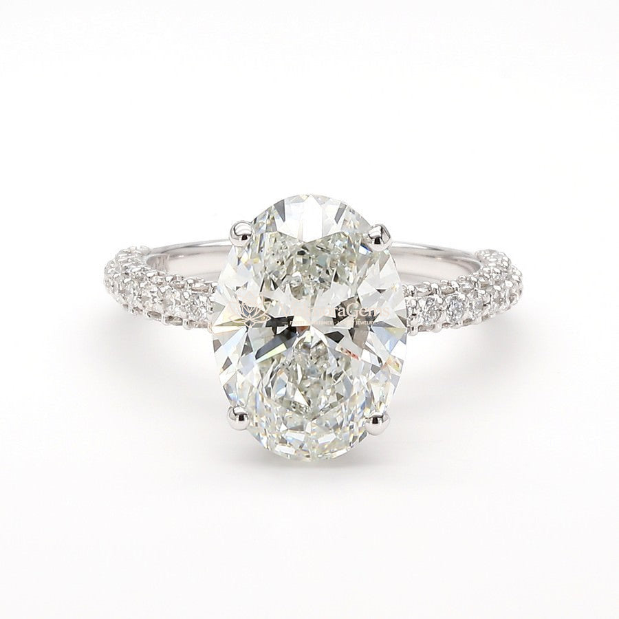 IGI Certified Lab-Created Oval Diamond 3-Way Pave Hidden Halo Ring F VS)