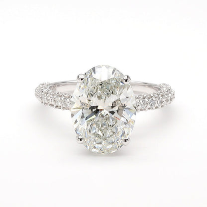 IGI Certified Lab-Created Oval Diamond 3-Way Pave Hidden Halo Ring F VS)