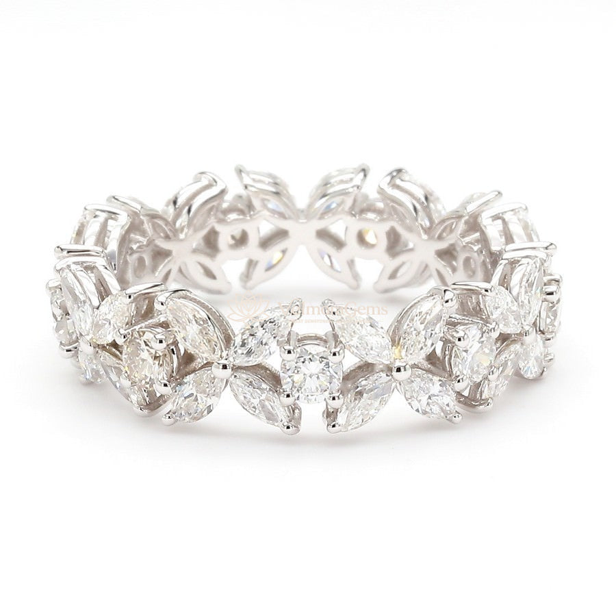 Lab-Created Diamond Floral Marquise Eternity Band E-F VS)