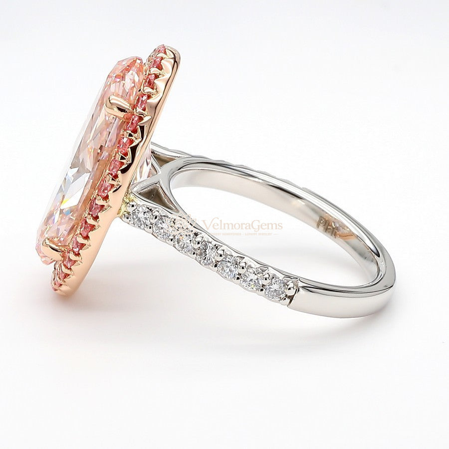 IGI Certified Lab-Created Diamond Pink Oval Two-Tone Halo Pave Ring VS)