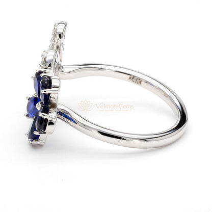 Lab-Created Sapphire & Diamond Dual Floral Ring VS)