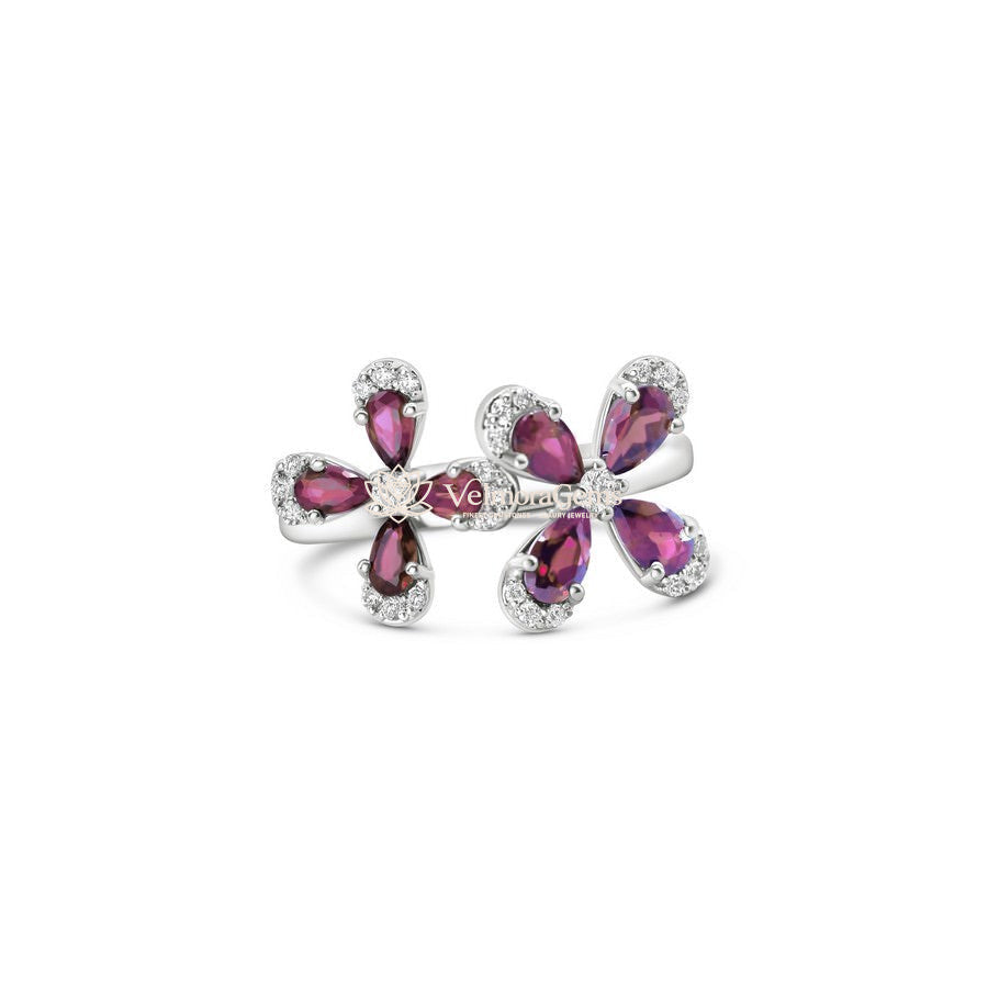 Lab-Created Ruby & Diamond Dual Floral Ring VS)