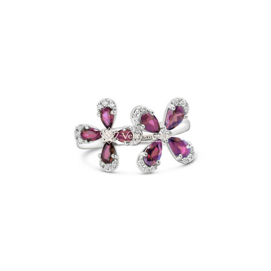 Lab-Created Ruby & Diamond Dual Floral Ring VS)
