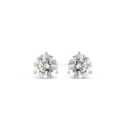 IGI Certified Round Lab-Created Diamond 3 Prong Martini Push Back Stud Earring (6.00- F VVS2 ID-EX Cut)