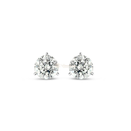 IGI Certified Round Lab-Created Diamond 3 Prong Martini Push Back Stud Earring (6.00- F VVS2 ID-EX Cut)