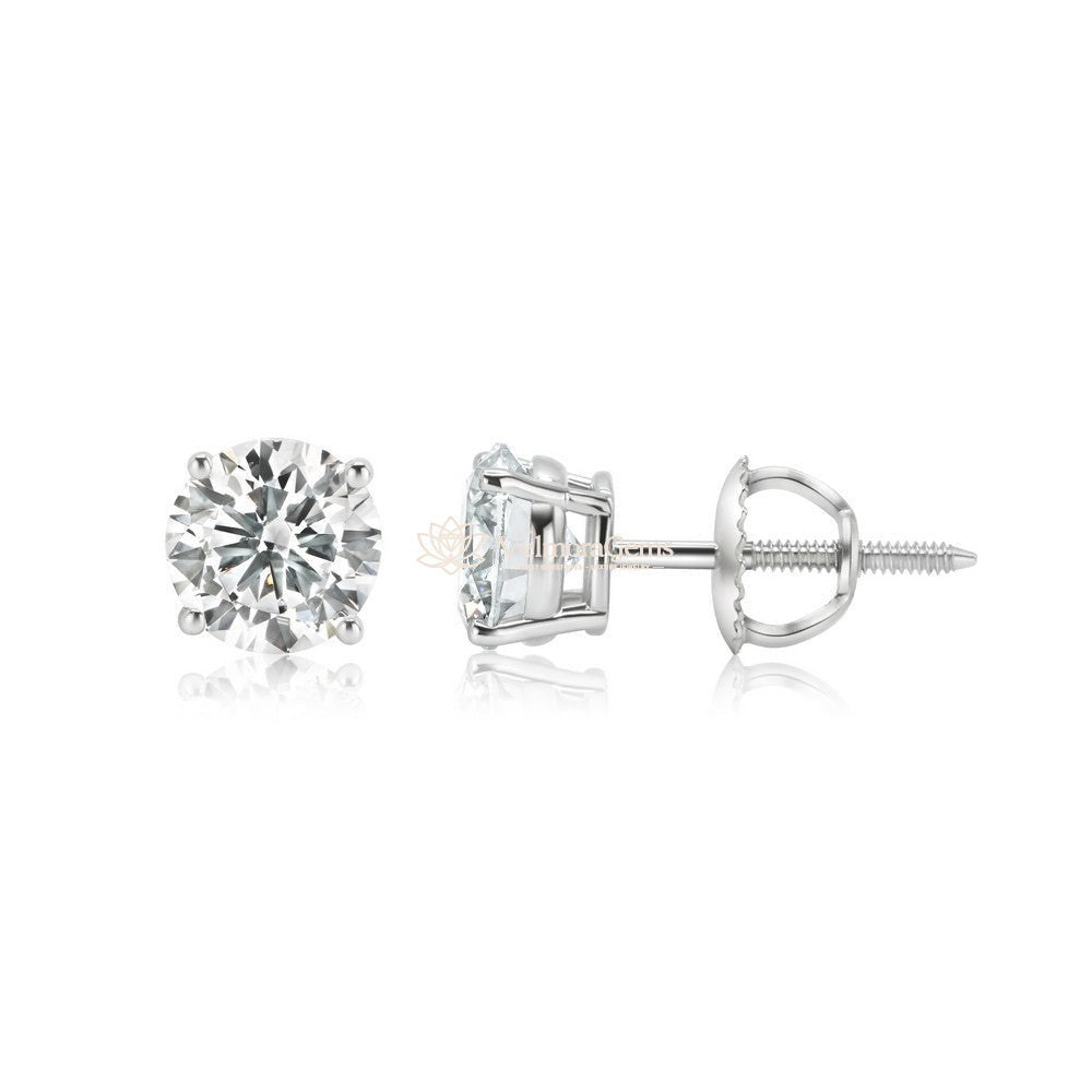 IGI Certified Round Lab-Created Diamond 4 Prong Basket Screw Back Stud Earring (2.00- D VVS1 ID-EX Cut)
