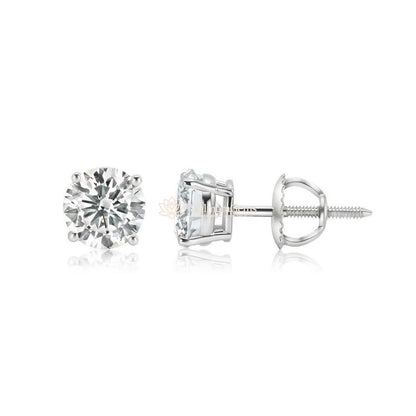 IGI Certified Round Lab-Created Diamond 4 Prong Basket Screw Back Stud Earring (2.00- D VVS1 ID-EX Cut)